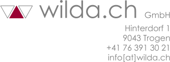 wilda.ch GmbH Hinterdorf 1 9043 Trogen +41 76 391 30 21 info[at]wilda.ch